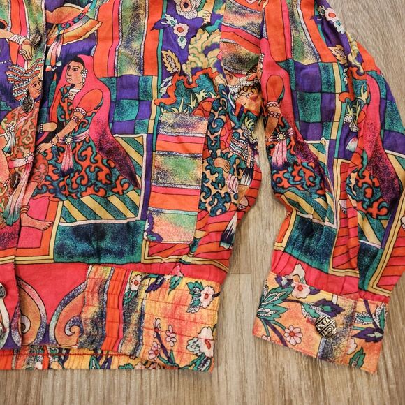 Vtg Lightweight Bomber Jacket Womens L Egyptian Print Wearable Art Ethnic Boho - Picture 5 of 11